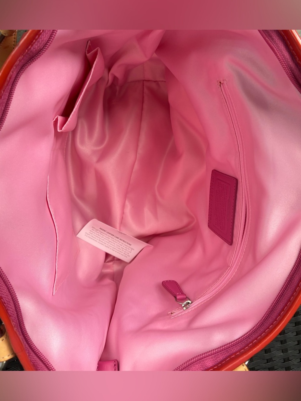 Coach Glossy Red Patent Tote with Tan Leather Straps - Picture 4 of 16